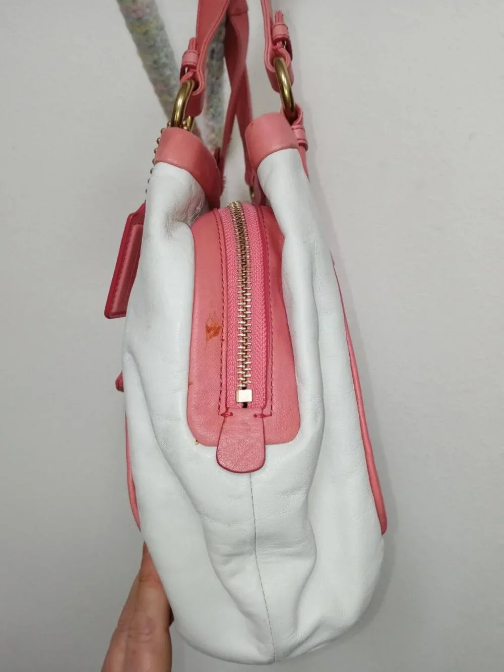 Coach Cricket Satchel Purse White & Coral Pink Bag Y2K Vintage